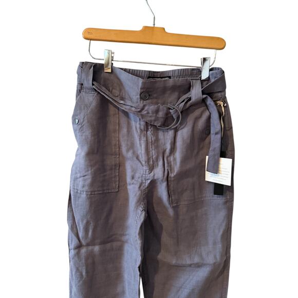 Tahari High Waisted Straight Leg Belted Linen Pants Gray S - Picture 2 of 4